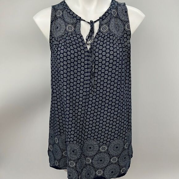 Umgee small floral print sleeveless hi lo cotton blend top - Picture 1 of 7
